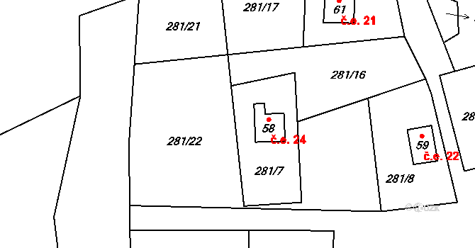 Domaslavice 24, Háj u Duchcova na parcele st. 58 v KÚ Domaslavice, Katastrální mapa