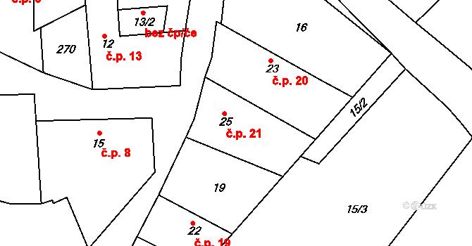 Bítov 21, Koněprusy na parcele st. 25 v KÚ Bítov u Koněprus, Katastrální mapa