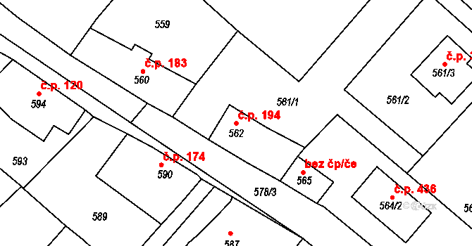 Loděnice 194 na parcele st. 562 v KÚ Loděnice u Berouna, Katastrální mapa