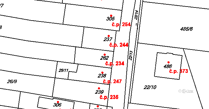 Slatinice 234 na parcele st. 262 v KÚ Slatinice na Hané, Katastrální mapa