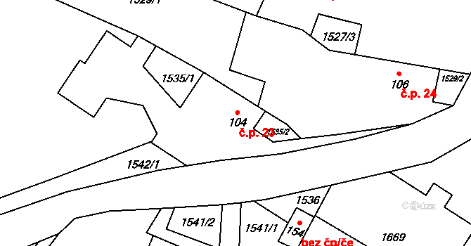 Libínky 23, Polepy na parcele st. 104 v KÚ Libínky, Katastrální mapa