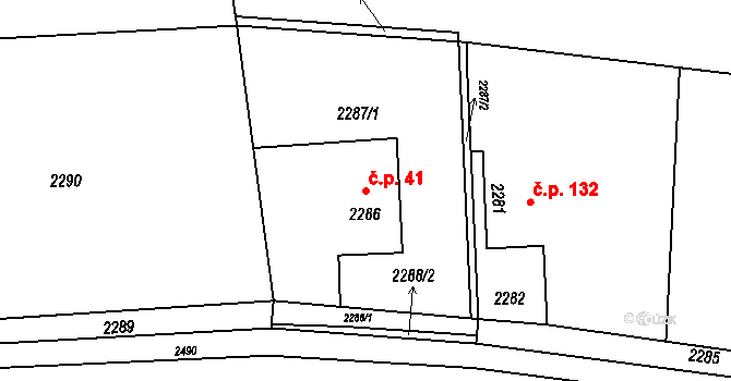 Lutyně 41, Orlová na parcele st. 2286 v KÚ Horní Lutyně, Katastrální mapa