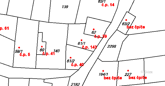 Borotín 143 na parcele st. 61/1 v KÚ Borotín u Tábora, Katastrální mapa