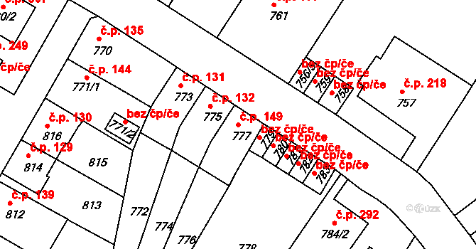Bystřany 149 na parcele st. 777 v KÚ Bystřany, Katastrální mapa