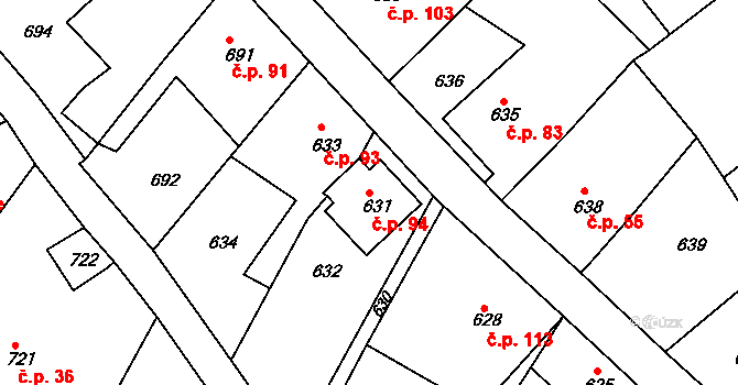Děčín XXXII-Boletice nad Labem 94, Děčín na parcele st. 631 v KÚ Boletice nad Labem, Katastrální mapa