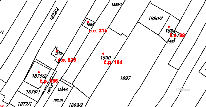 Pisárky 194, Brno na parcele st. 1890 v KÚ Pisárky, Katastrální mapa