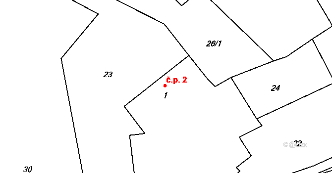 Chlístov 2, Nadějkov na parcele st. 1 v KÚ Chlístov u Nadějkova, Katastrální mapa