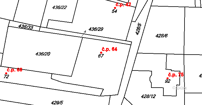 Probluz 64, Dolní Přím na parcele st. 67 v KÚ Probluz, Katastrální mapa