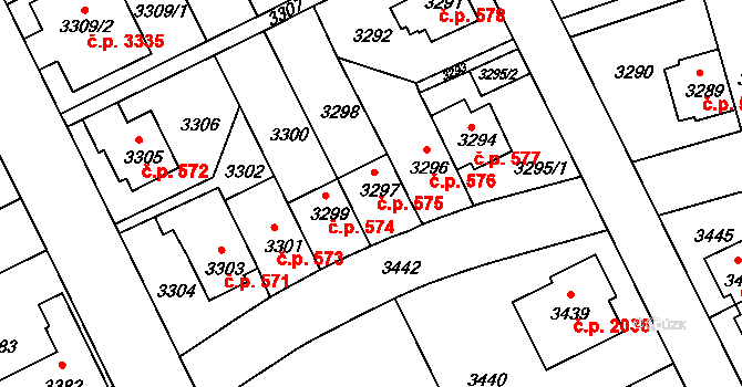 Záběhlice 575, Praha na parcele st. 3297 v KÚ Záběhlice, Katastrální mapa