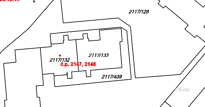 Chodov 2148, Praha na parcele st. 2117/133 v KÚ Chodov, Katastrální mapa