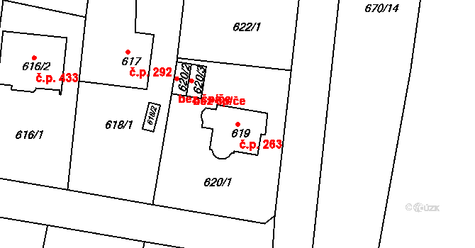 Velká Chuchle 263, Praha na parcele st. 619 v KÚ Velká Chuchle, Katastrální mapa