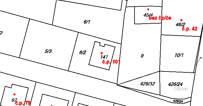 Rovná 101 na parcele st. 141 v KÚ Rovná u Strakonic, Katastrální mapa