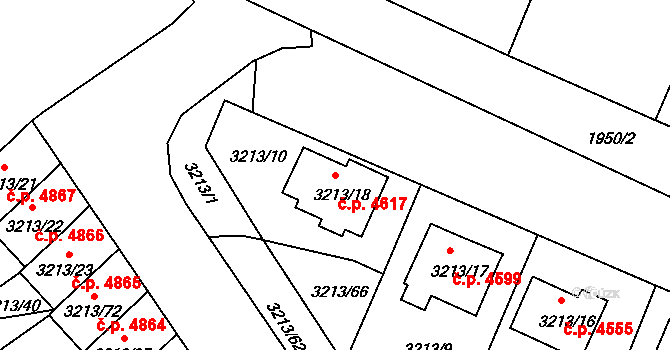 Chomutov 4617 na parcele st. 3213/18 v KÚ Chomutov II, Katastrální mapa
