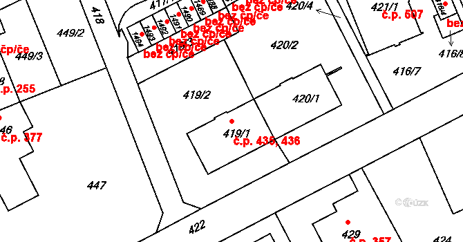 Liberec XI-Růžodol I 435,436, Liberec na parcele st. 420/1 v KÚ Růžodol I, Katastrální mapa