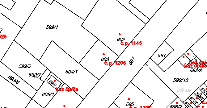 Rumburk 1 1205, Rumburk na parcele st. 603 v KÚ Rumburk, Katastrální mapa