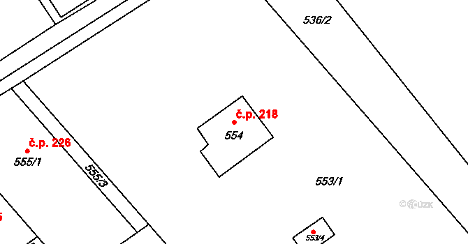 Ráj 218, Karviná na parcele st. 554 v KÚ Ráj, Katastrální mapa