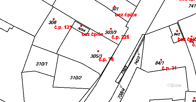 Červený Hrádek 76, Plzeň na parcele st. 305/3 v KÚ Červený Hrádek u Plzně, Katastrální mapa