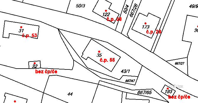 Černovír 55, Ústí nad Orlicí na parcele st. 35 v KÚ Černovír u Ústí nad Orlicí, Katastrální mapa