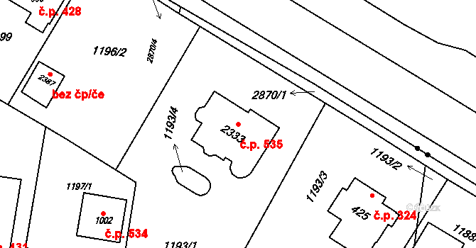 Hranice IV-Drahotuše 535, Hranice na parcele st. 2333 v KÚ Drahotuše, Katastrální mapa
