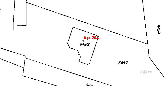 Roudné 204 na parcele st. 548/8 v KÚ Roudné, Katastrální mapa