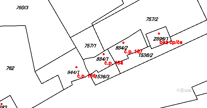Latrán 164, Český Krumlov na parcele st. 884/1 v KÚ Český Krumlov, Katastrální mapa