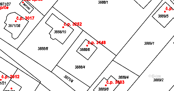 Česká Lípa 3148 na parcele st. 3888/6 v KÚ Česká Lípa, Katastrální mapa
