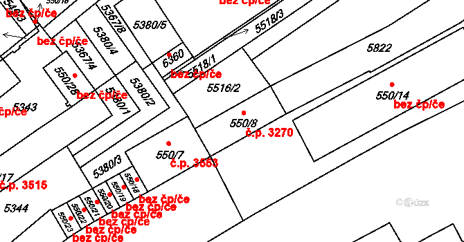 Břeclav 3270 na parcele st. 550/8 v KÚ Břeclav, Katastrální mapa