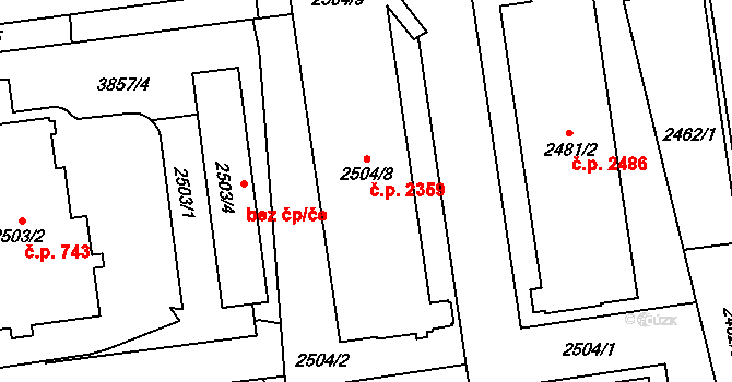 Libeň 2359, Praha na parcele st. 2504/8 v KÚ Libeň, Katastrální mapa
