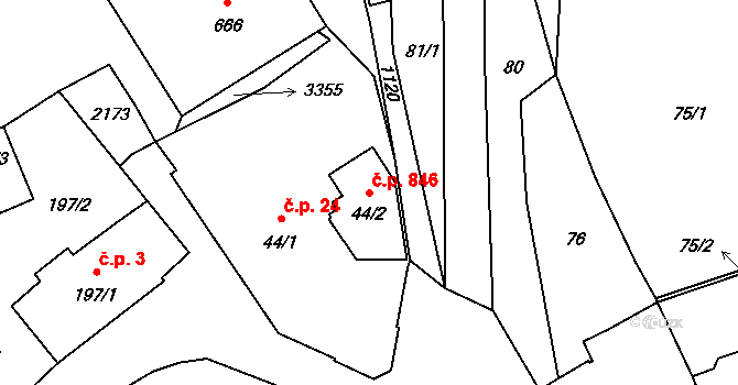 Úšovice 846, Mariánské Lázně na parcele st. 44/2 v KÚ Úšovice, Katastrální mapa