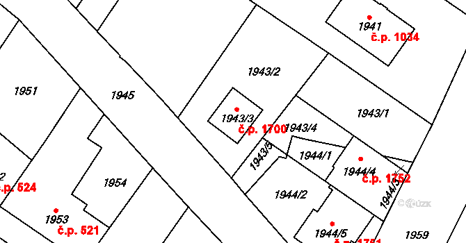 Dubňany 1700 na parcele st. 1943/3 v KÚ Dubňany, Katastrální mapa