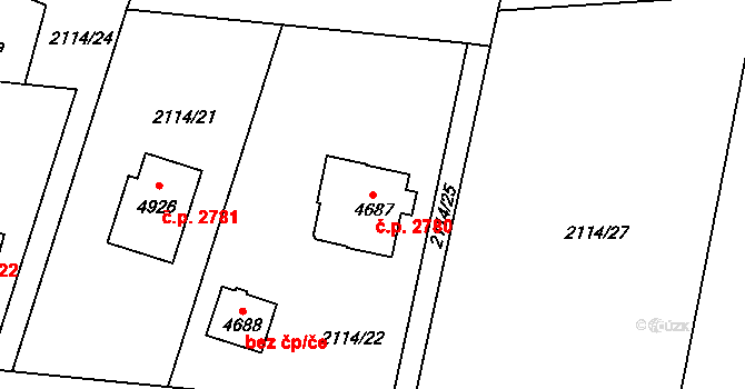 Rožnov pod Radhoštěm 2780 na parcele st. 4687 v KÚ Rožnov pod Radhoštěm, Katastrální mapa