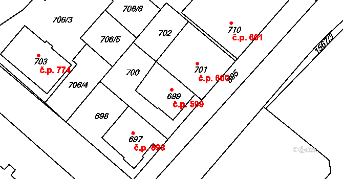 Jemnice 599 na parcele st. 699 v KÚ Jemnice, Katastrální mapa