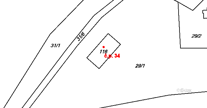 Výškovice 34, Vimperk na parcele st. 116 v KÚ Výškovice u Vimperka, Katastrální mapa