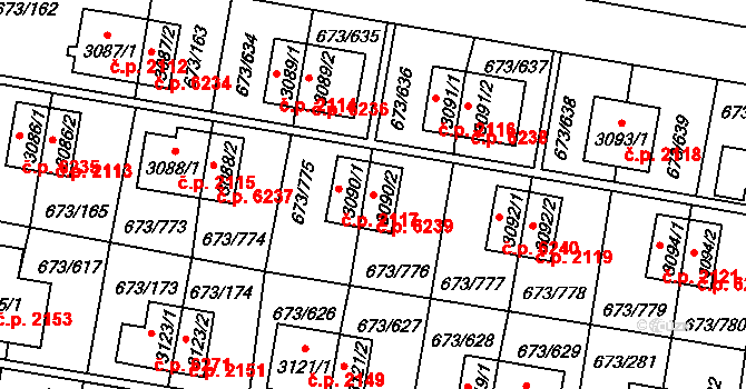 Zlín 6239 na parcele st. 3090/2 v KÚ Zlín, Katastrální mapa