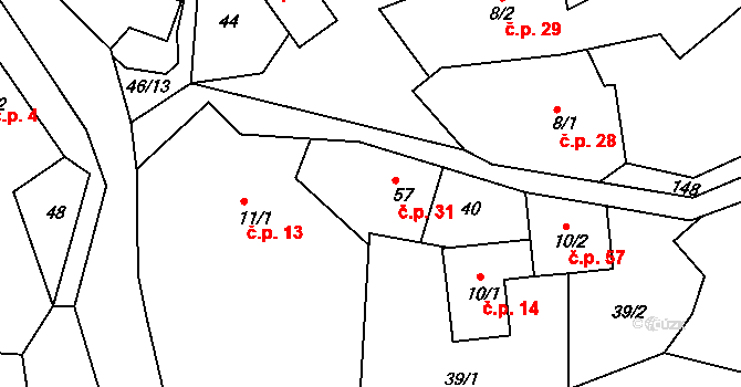 Jablonná 31, Neveklov na parcele st. 57 v KÚ Jablonná nad Vltavou, Katastrální mapa