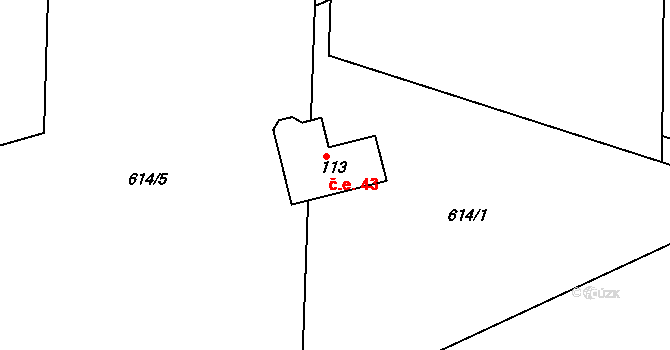 Brtná 43, Želiv na parcele st. 113 v KÚ Brtná, Katastrální mapa