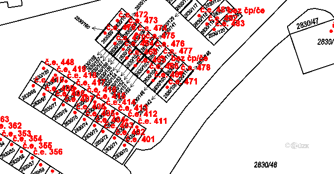 Rumburk 1 471, Rumburk na parcele st. 2830/106 v KÚ Rumburk, Katastrální mapa