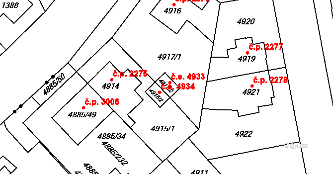 Jihlava 4933 na parcele st. 4917/2 v KÚ Jihlava, Katastrální mapa