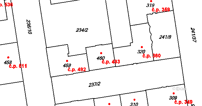 Hrabůvka 493, Ostrava na parcele st. 460 v KÚ Hrabůvka, Katastrální mapa