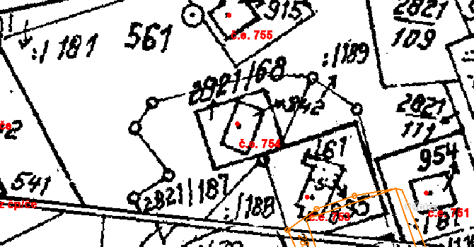 Tvarožná Lhota 754 na parcele st. 942 v KÚ Tvarožná Lhota, Katastrální mapa
