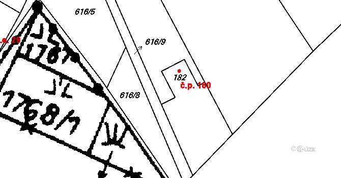 Studánka 160, Hranice na parcele st. 182 v KÚ Studánka u Aše, Katastrální mapa