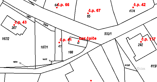 Valy 38819457 na parcele st. 42 v KÚ Valy u Mariánských Lázní, Katastrální mapa