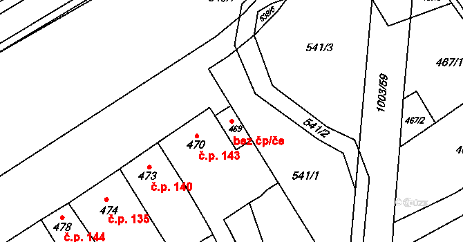 Počenice-Tetětice 41665457 na parcele st. 469 v KÚ Počenice, Katastrální mapa