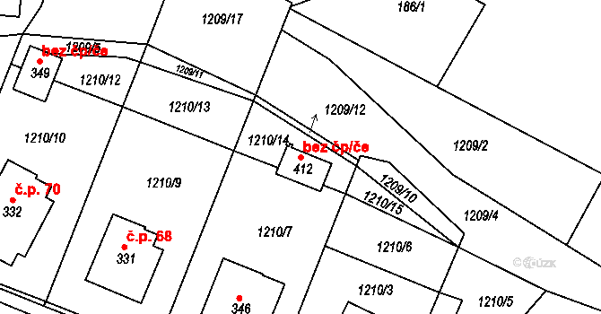 Benešov 43042457 na parcele st. 412 v KÚ Úročnice, Katastrální mapa