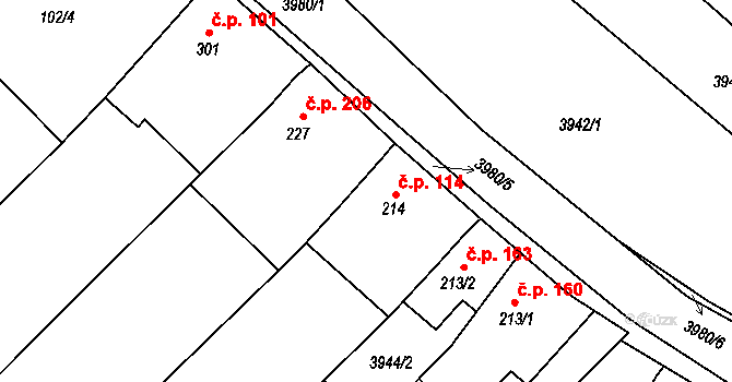 Kudlovice 114 na parcele st. 214 v KÚ Kudlovice, Katastrální mapa