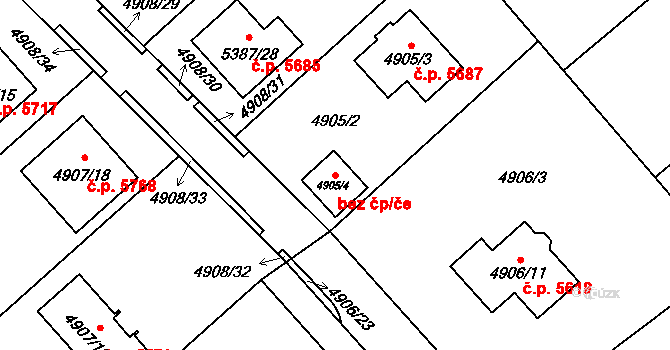 Chomutov 49135457 na parcele st. 4905/4 v KÚ Chomutov I, Katastrální mapa