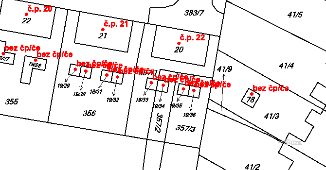 Cheb 50390457 na parcele st. 19/34 v KÚ Dolní Dvory, Katastrální mapa
