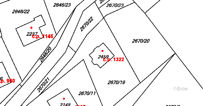Vizovice 1322 na parcele st. 2459 v KÚ Vizovice, Katastrální mapa