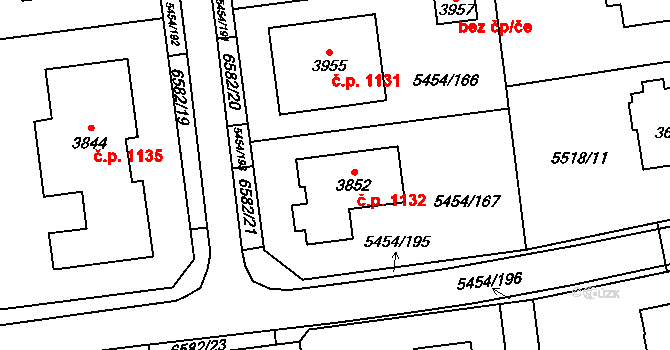 Horní Předměstí 1132, Polička na parcele st. 3852 v KÚ Polička, Katastrální mapa