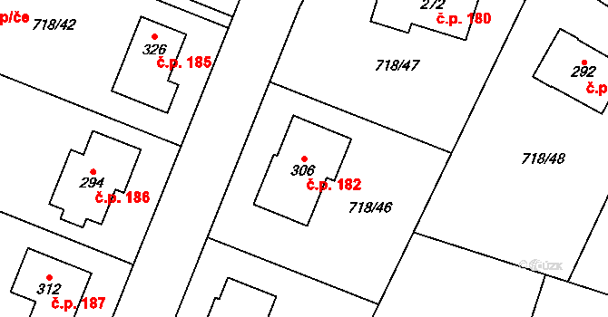 Mašovice 182 na parcele st. 306 v KÚ Mašovice u Znojma, Katastrální mapa